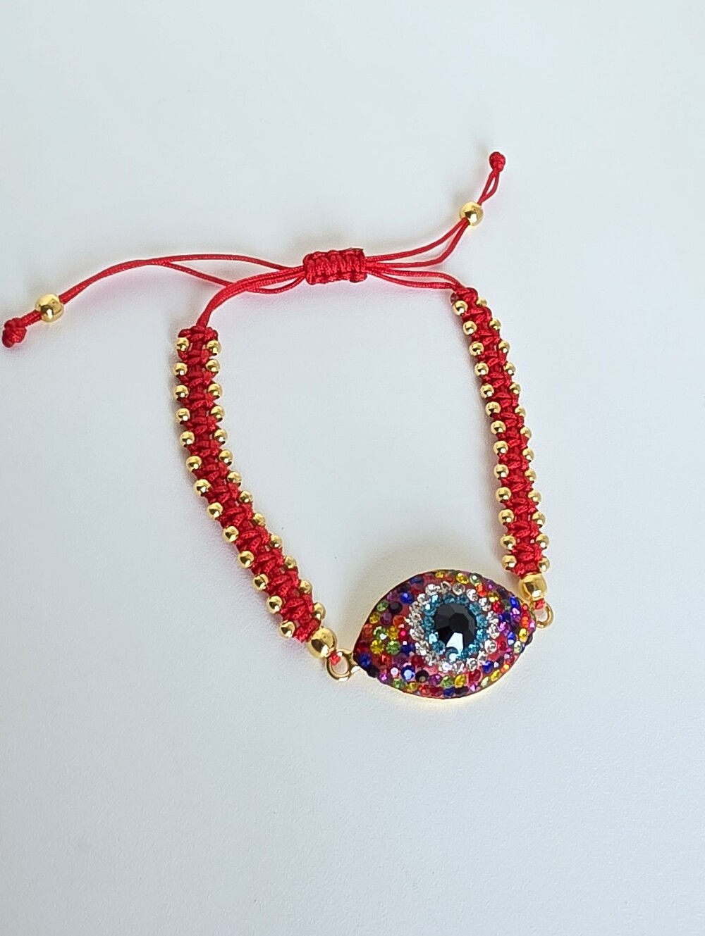 Adjustable Red String Evil Eye Bracelet Gold Beads Rainbow Crystal Protection - Picture 4 of 5